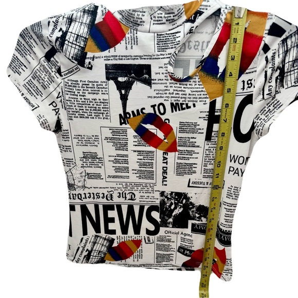 SAY ANYTHING Newsprint & Lips Punk Stretch Mock Turtleneck Top Vintage - Picture 3 of 7